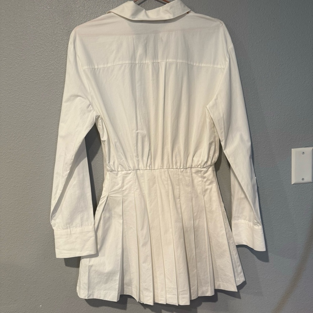 NWT Zara White Cotton Short Shirt Dress Size S Pleated - Picture 7 of 9